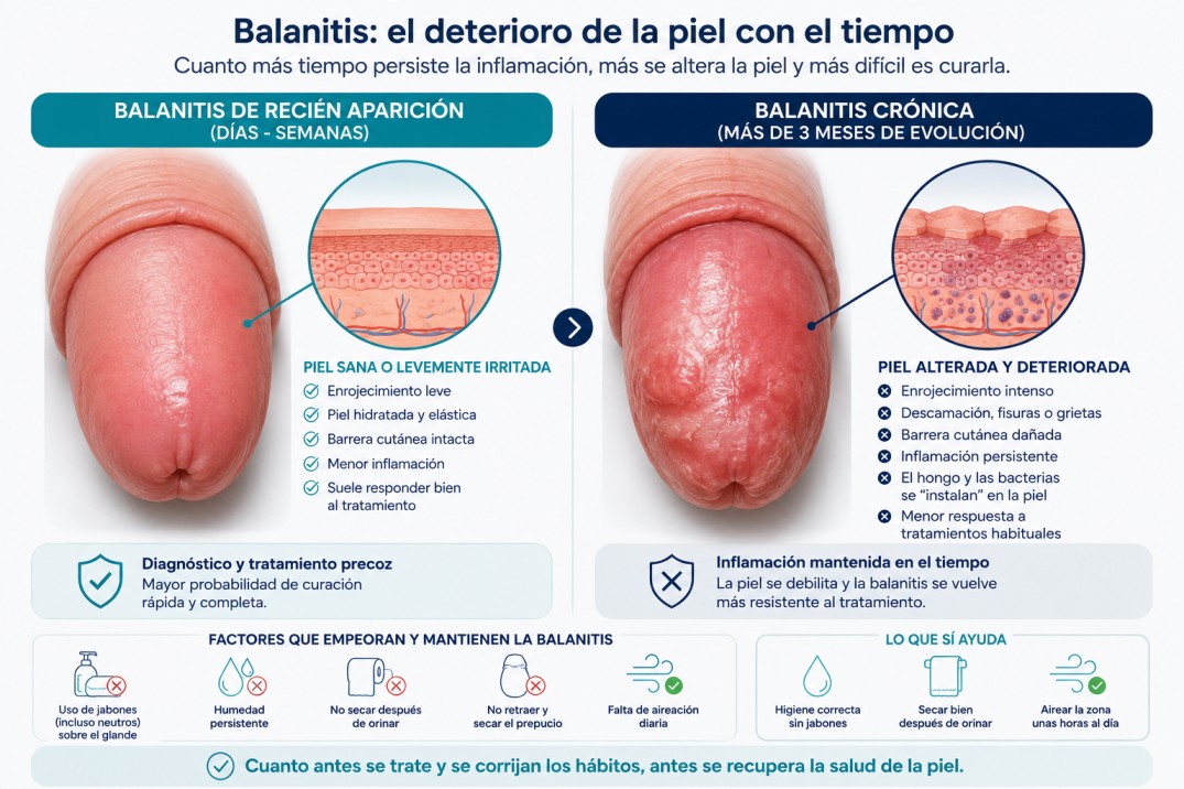 La balanitis cronica conlleva un cambio en la mucosa genital que hace más fácil su reinfección.